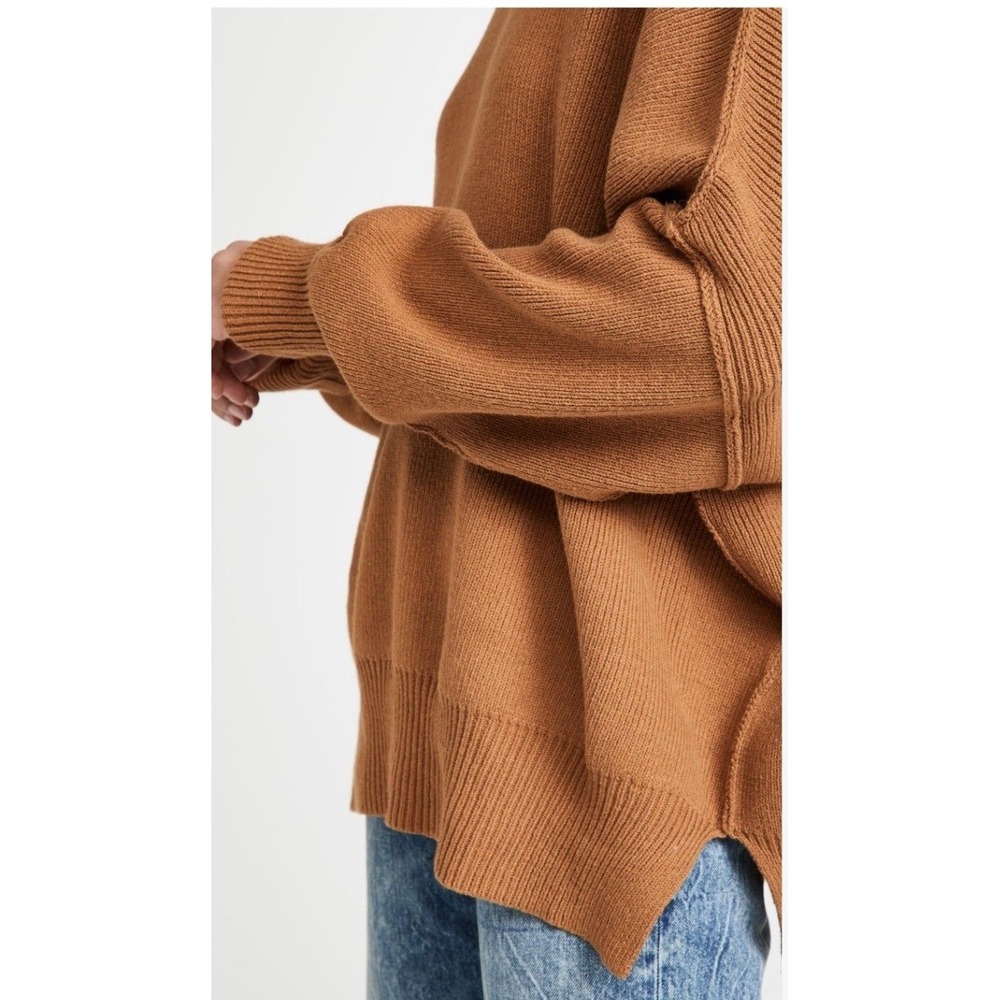 Free People Easy Street Tunic Sm Brown Oversized Mock Neck Ribbed Baggy Casual